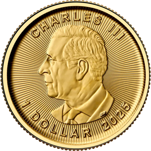 gold coin Canadian maple leaf 1/20 ounce obverse