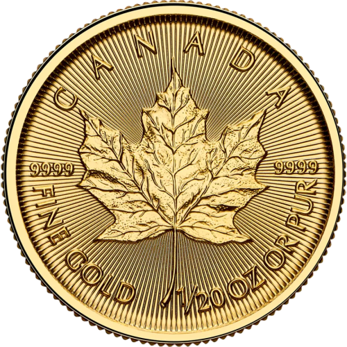 gold coin Canadian maple leaf 1/20 ounce reverse