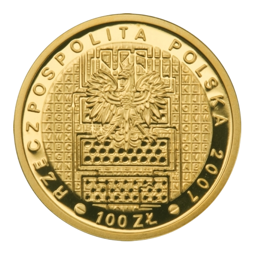 gold coin 100 zloty 75th anniversary of breaking the Enigma code obverse