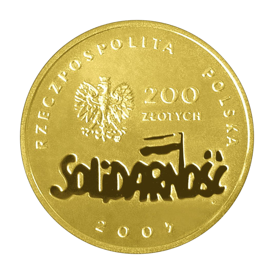 200-zloty-gold-coin-25th-anniversary-of-NSZZ-Solidarność-2005-obverse